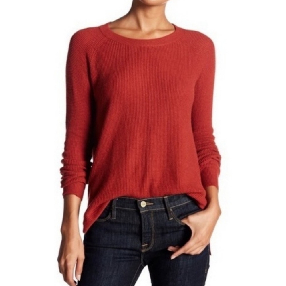 Madewell Orange Wafflestitch Pullover Sweater